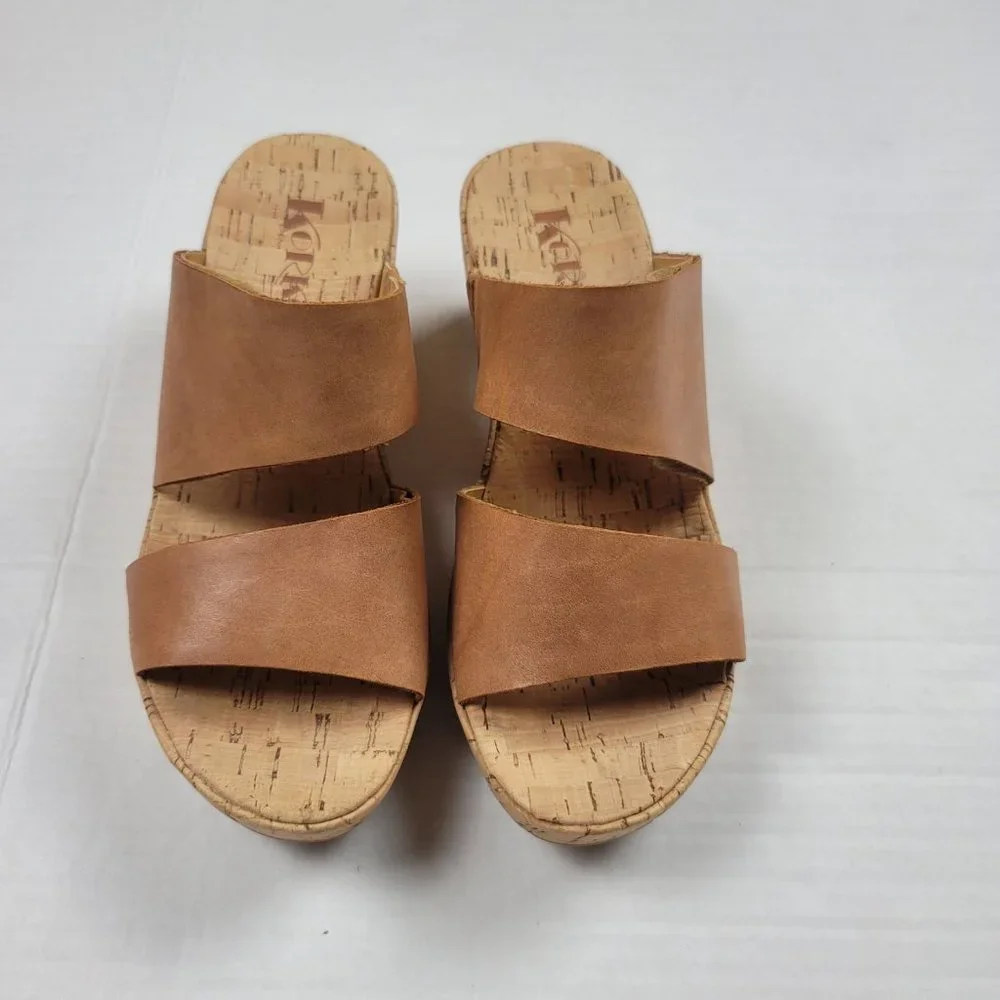 Korks Ease Platform Wedge Slide-On Leather Sandals - Picture 4 of 12